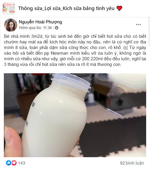Đánh giá hiệu quả kích sữa theo phương pháp Newman của mom Phượng